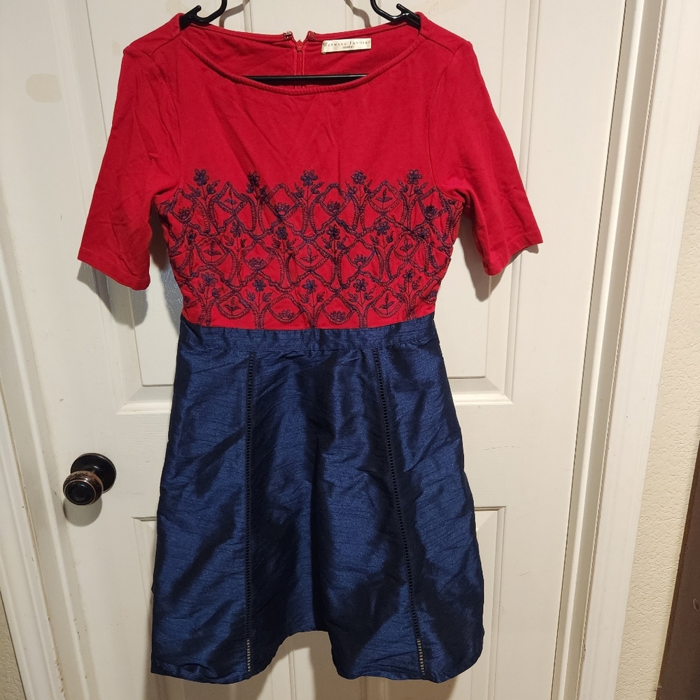 Wayward Fancies satin embroidered flare retro mod dress Pinup Mad Men 60s